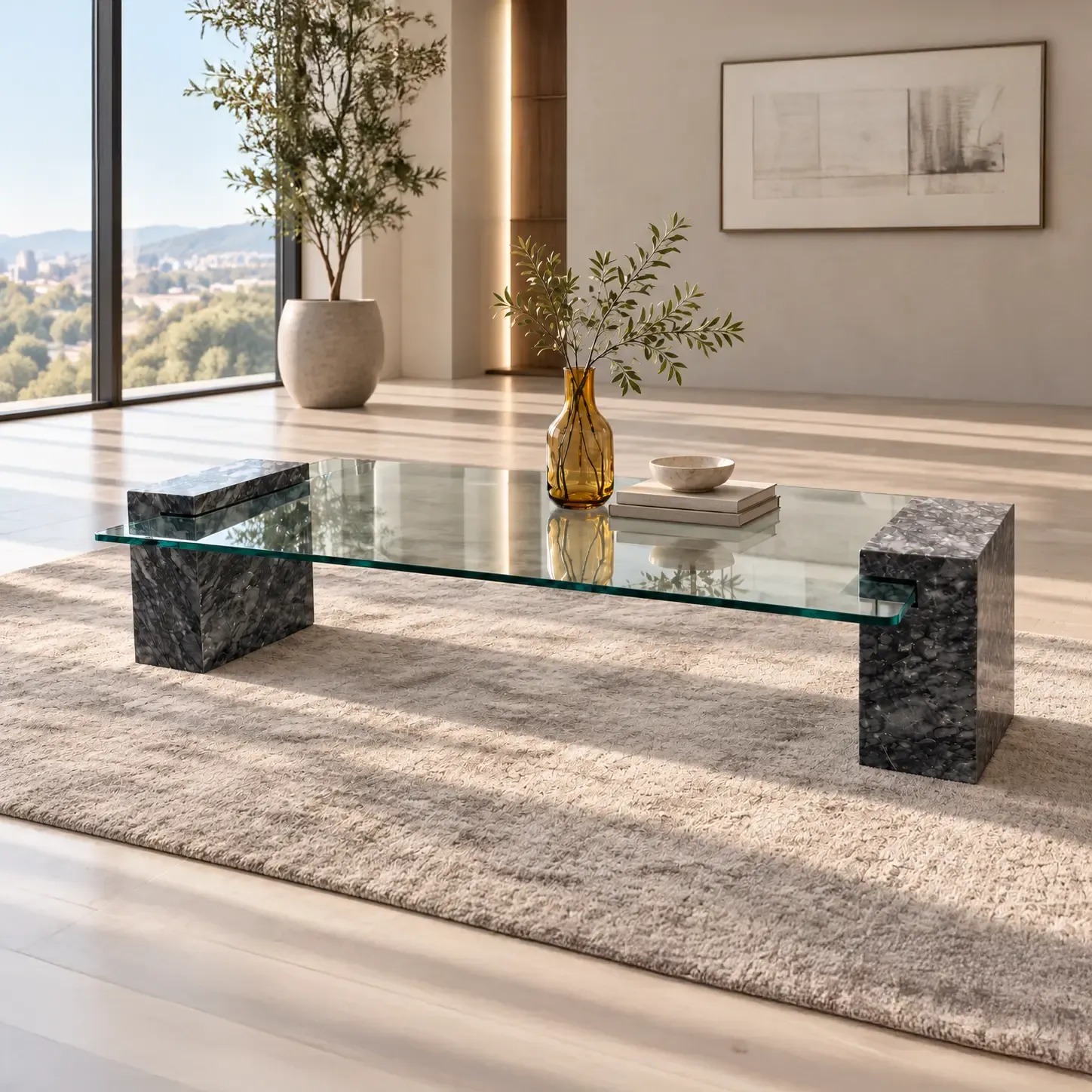 طاولة رخام بسطح زجاجي | Marble Table