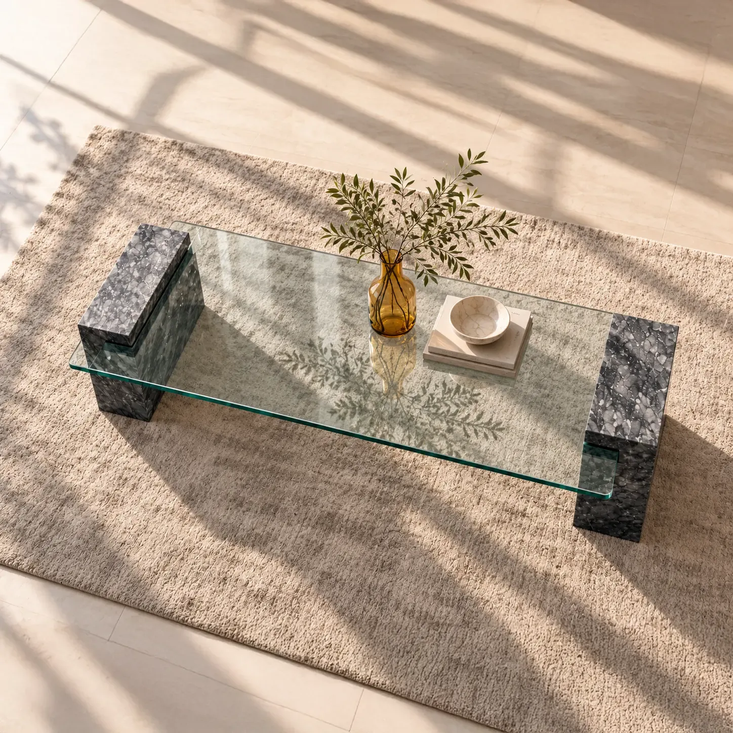 طاولة رخام بسطح زجاجي | Marble Table